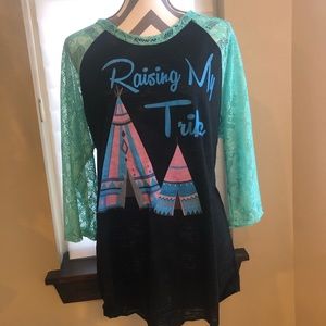 Raising my Tribe Lace 3/4 sleeve Teeshirt